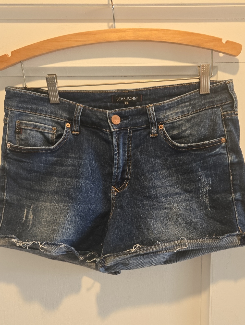 Dear John Dark Blue Distressed Denim Shorts